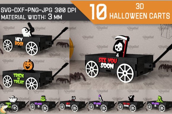 3D Halloween Carts Laser Cut Bundle: Spooky Decor SVG for Creative Projects