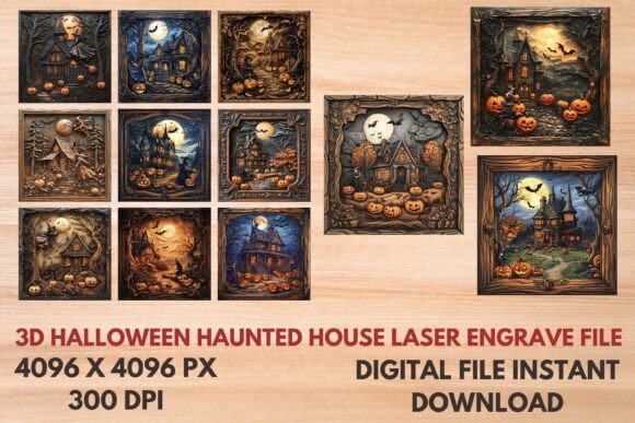 3D Halloween House Laser Engrave File