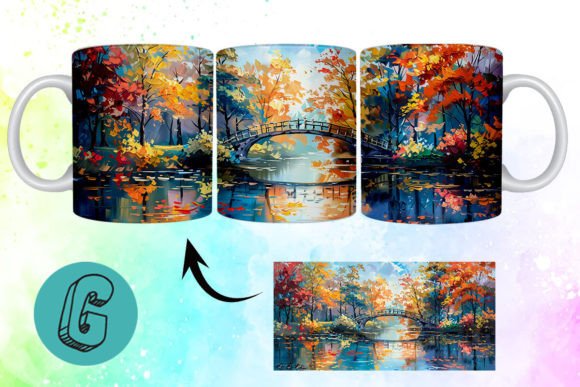 3D Oil Paint Autumn Park Mug Wrap 18