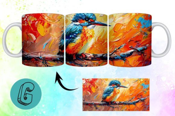 3D Oil Paint Cute Bird Mug Wrap 17