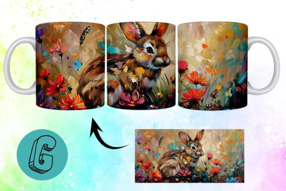 3D Oil Paint Easter Bunny Mug Wrap 13