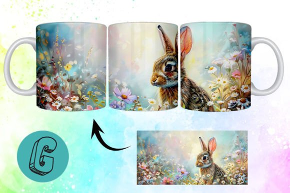 3D Oil Paint Easter Bunny Mug Wrap 14