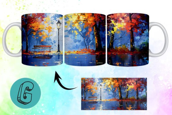 3D Oil Paint Fall Street Mug Wrap 05