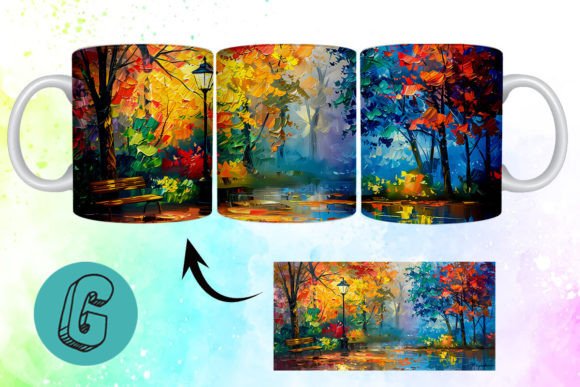 3D Oil Paint Fall Street Mug Wrap 06: A Creative Tool for DIY Enthusiasts