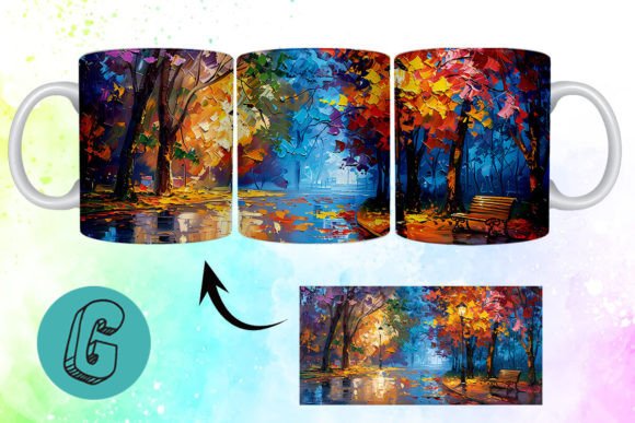 3D Oil Paint Fall Street Mug Wrap 11