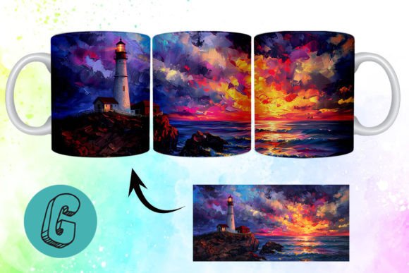 3D Oil Paint Lighthouse Mug Wrap 02: A Creative Tool for Modern Makers