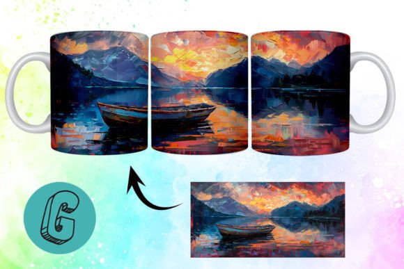 3D Oil Paint Lonely Boat Mug Wrap 14