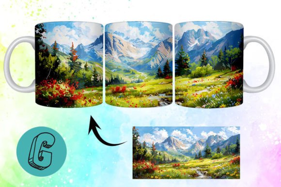 3D Oil Paint Mountain Mug Wrap 06
