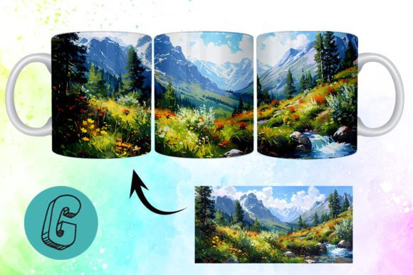 3D Oil Paint Mountain Mug Wrap 13