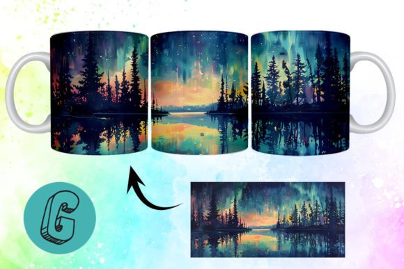 3D Oil Paint Northern Lights Mug Wrap 01