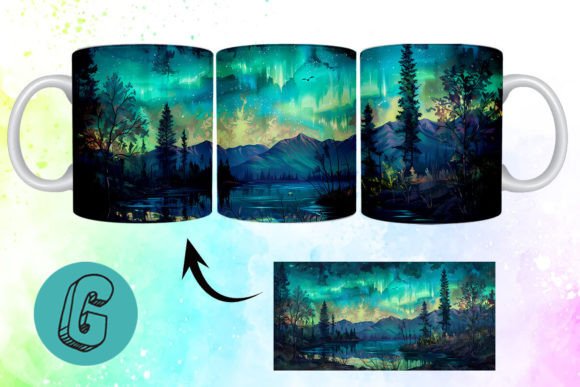 3D Oil Paint Northern Lights Mug Wrap 04