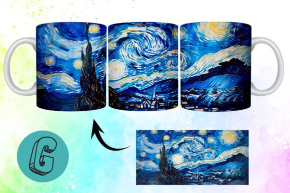 3D Oil Paint Starry Night Mug Wrap 05: A Versatile Digital Art Resource for Creative Projects