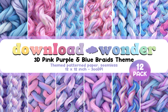 3D Pastel Braids Digital Paper Pack 12