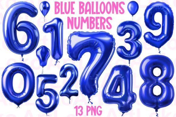 Blue Balloons 3D Numbers for Creative Projects