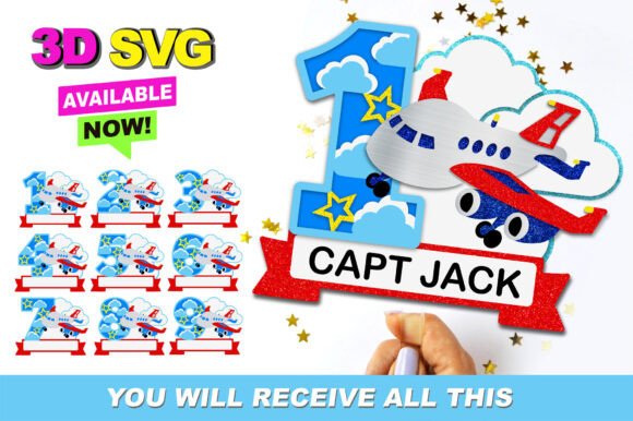 Celebrate Milestones with Airplane Numbers Topper 3D SVG