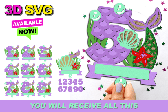 Mermaid Numbers Topper 3D SVG: Creative Possibilities at Your Fingertips